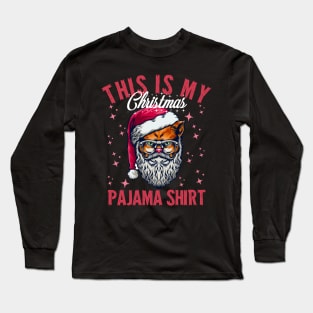 This Is My Christmas Pajama Outfit Xmas Lights Funny Cat Long Sleeve T-Shirt